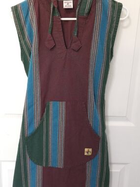 Katmandu Striped Hooded Tunic Dress in Maroon, Teal & Forest Green